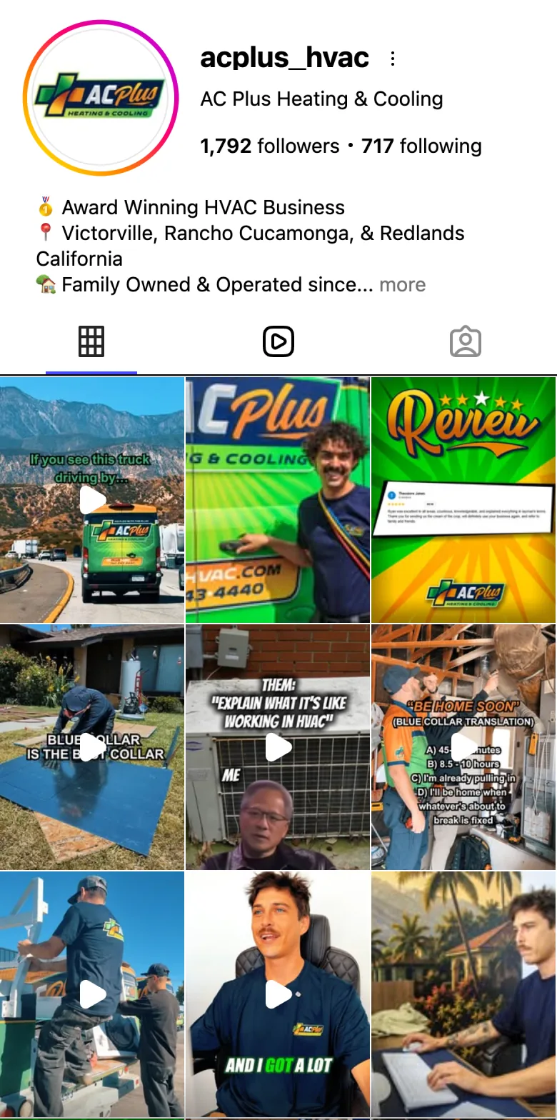 AC Plus Heating and Cooling Instagram profile, @acplus_hvac